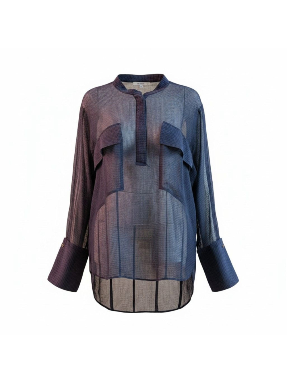 Mango MNG Sheer Textured Blouse Blue Purple High Low Tunic Size 8